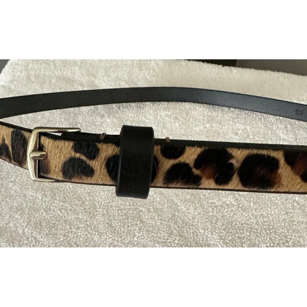Banana Republic Calf Hair Cheetah Leather Skinny Belt VTG Leopard Y2K Med 34”